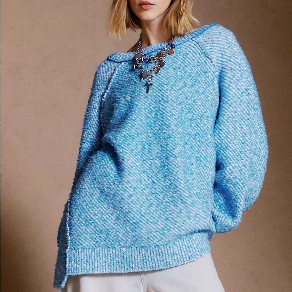 Free People Carter Tunic Knit Sweater Blue Size XS